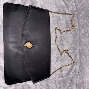 Chic Black Clutch with Gold Chain Accent